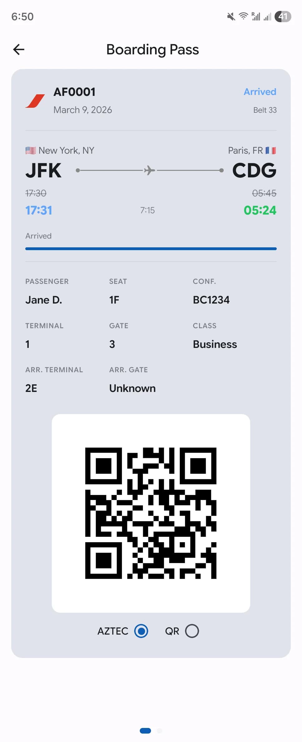 Aviate flight status on cover display