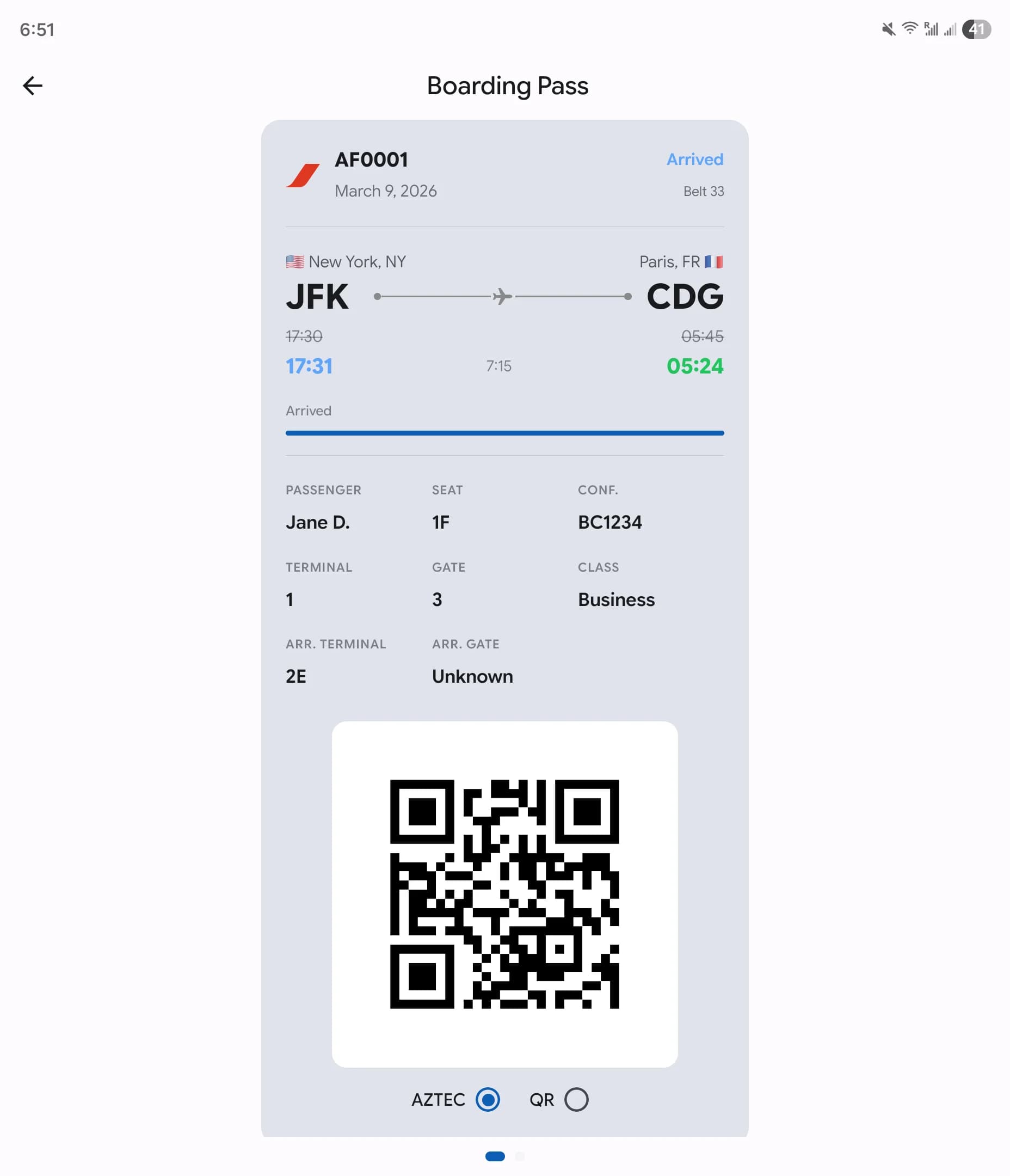 Aviate flight status on inner display