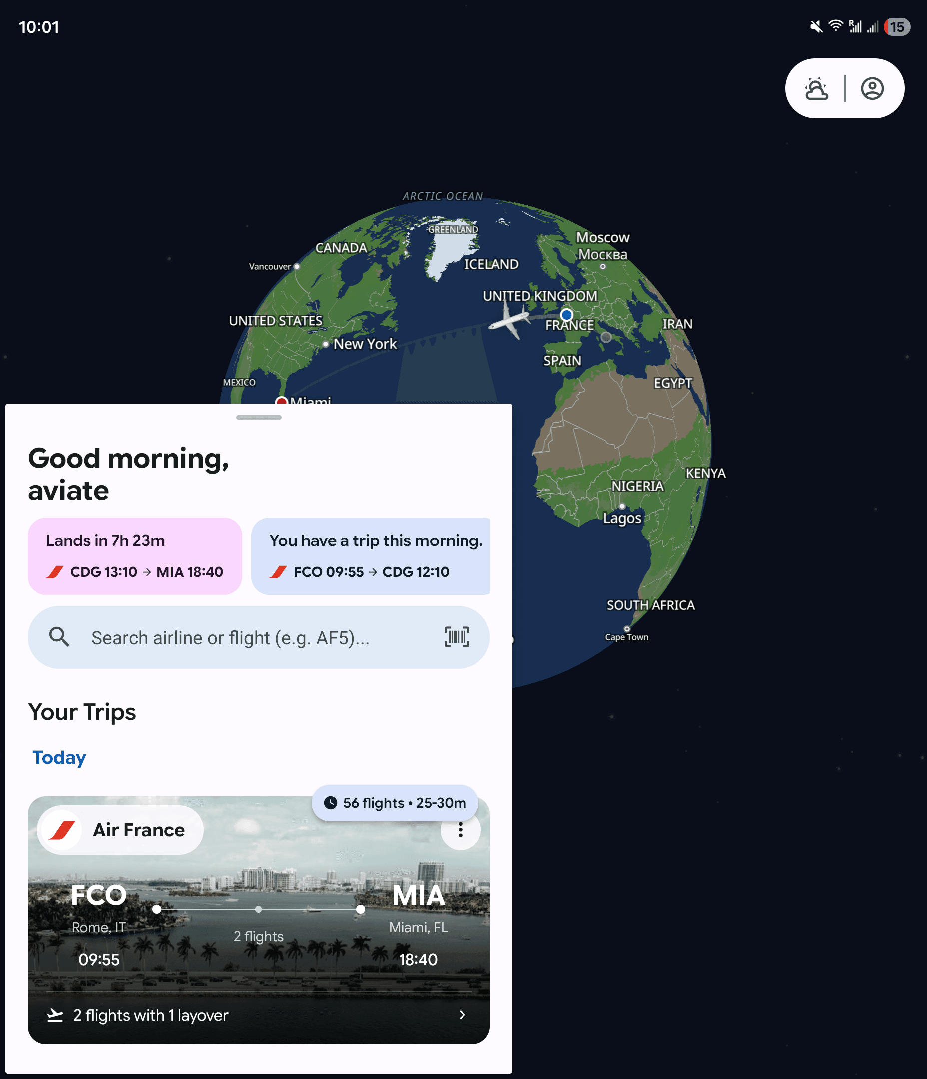 Aviate home screen on inner display