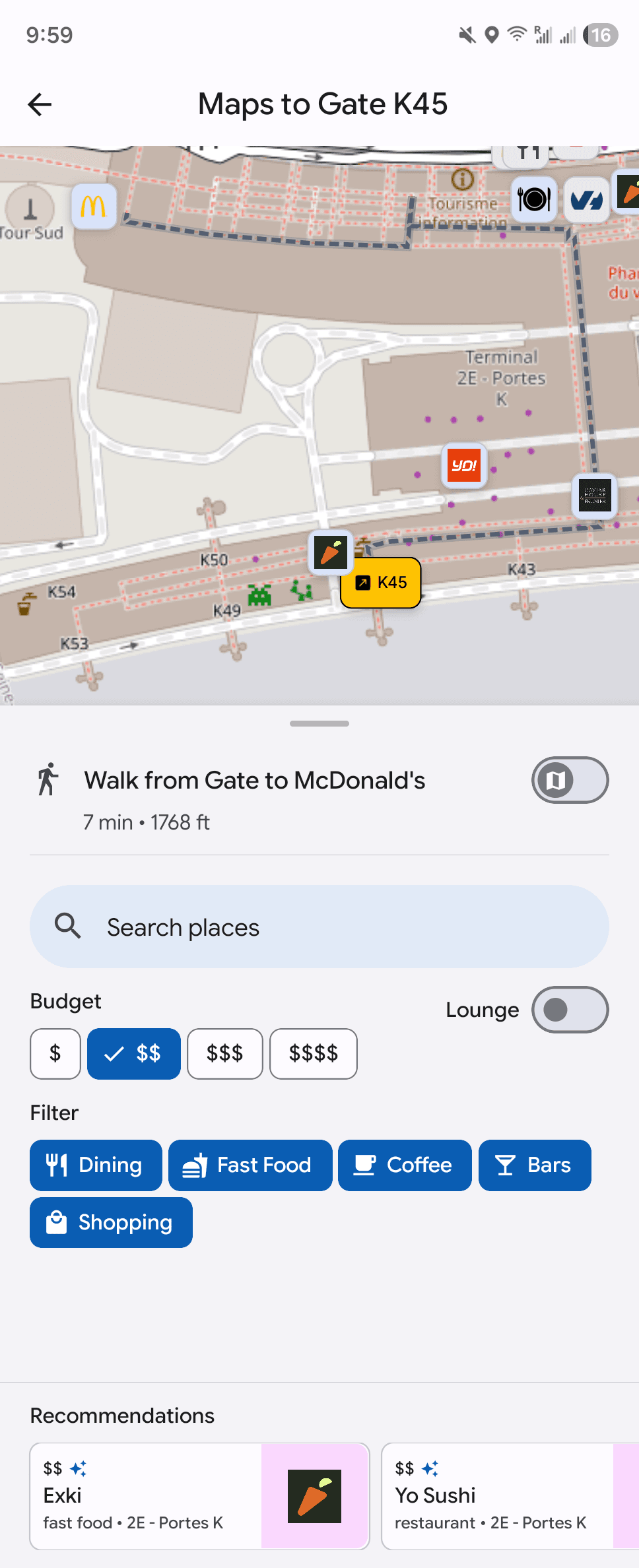 Aviate airport map on cover display