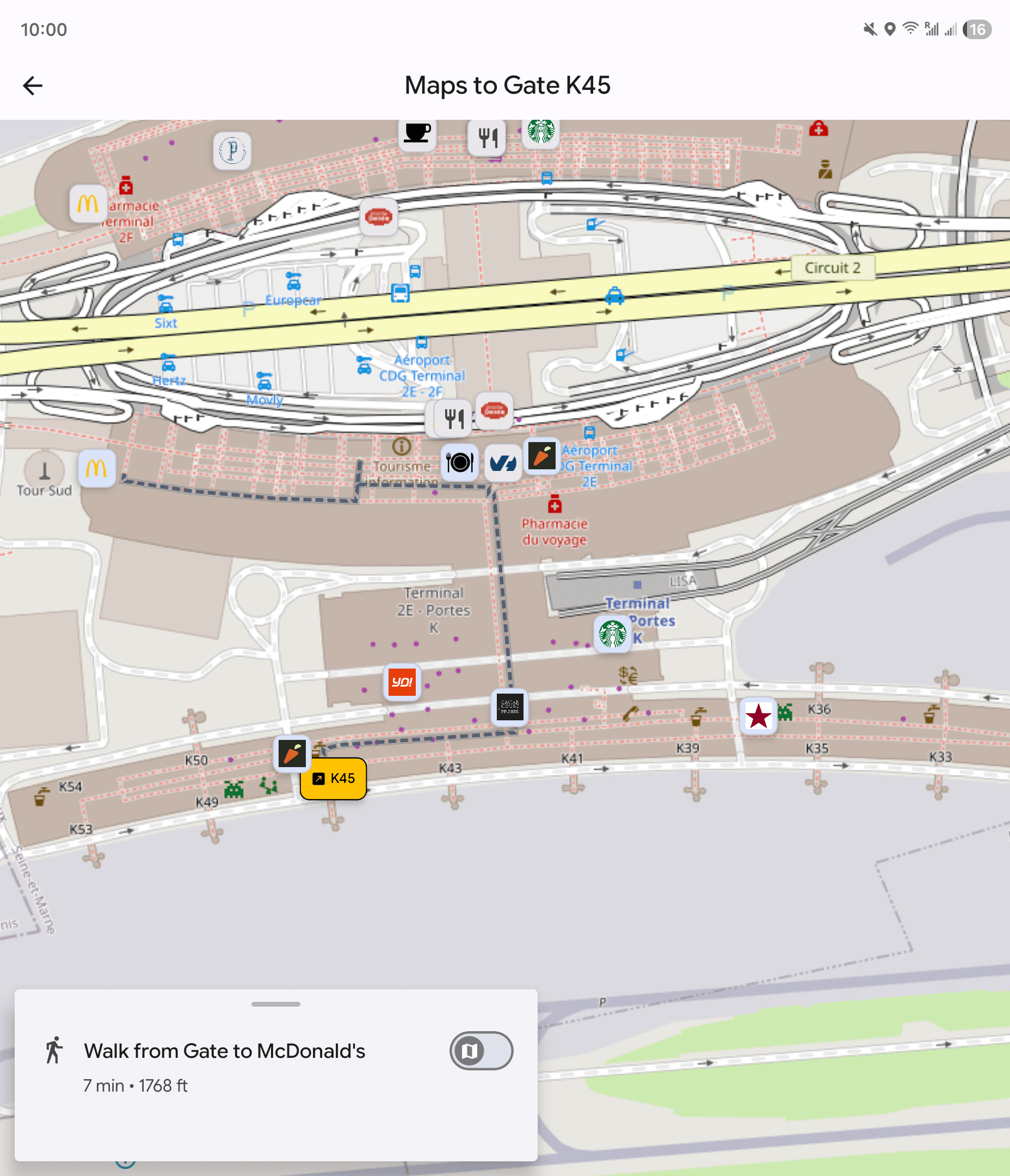 Aviate airport map on inner display
